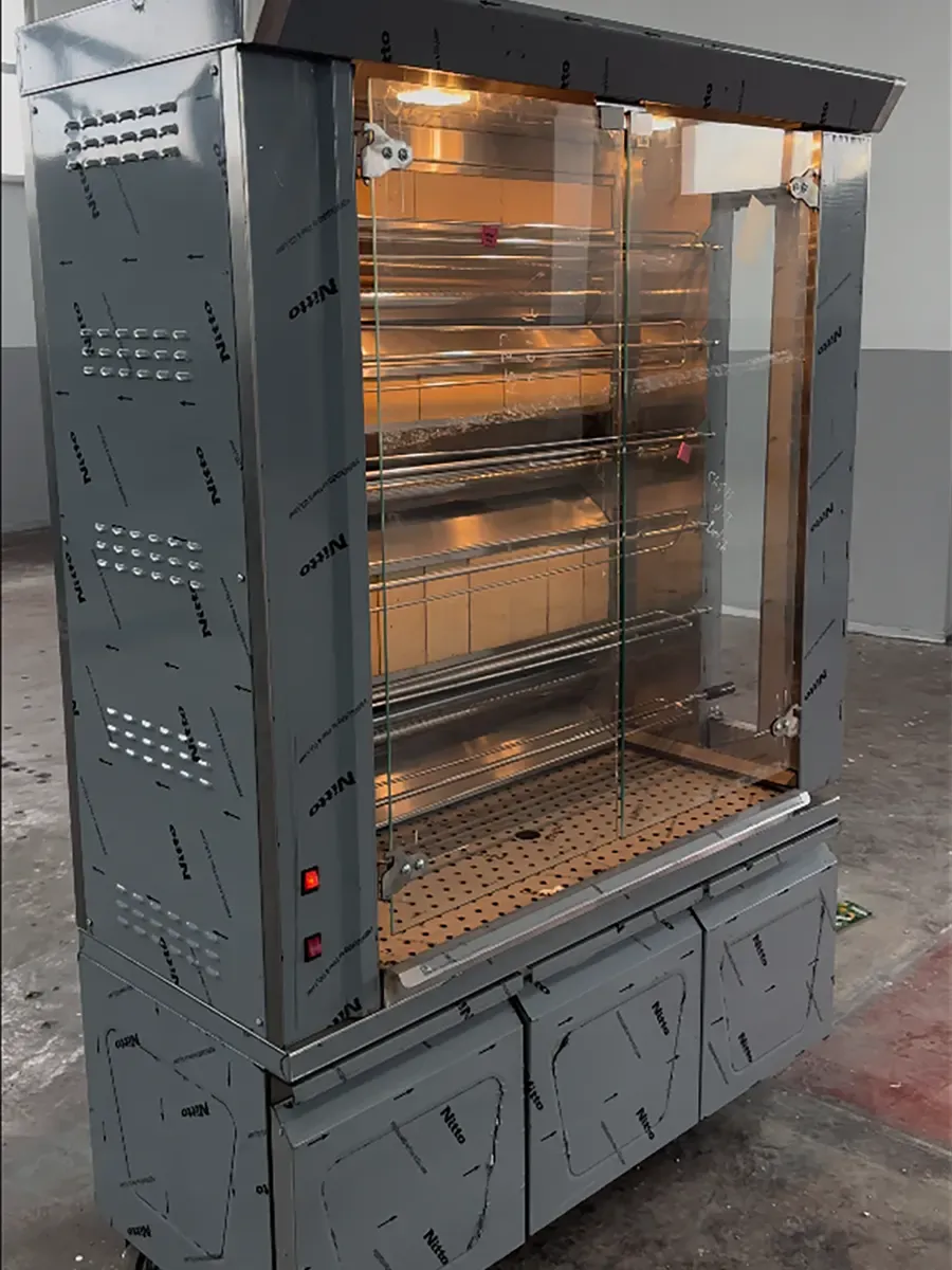 شواية دجاج غاز 6 سيخ – 130×50×190 سم مع خزانة سفلية