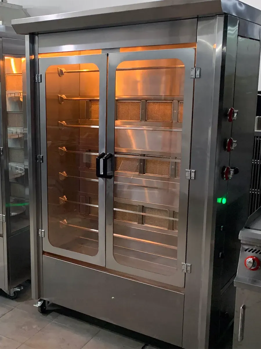 شواية دجاج غاز 7 سيخ – 3 مناطق حرارة مستقلة، موتور أوتوماتيكي مع إضاءة