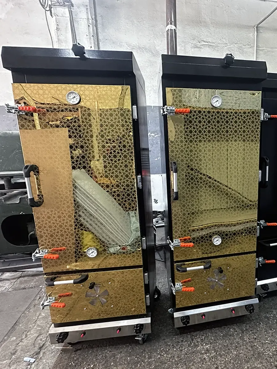 70x70x185 Siyah Smoker Tütsüleme Fırını – Gold Dekoratif Paslanmaz Kapak, Gazlı + Odunlu