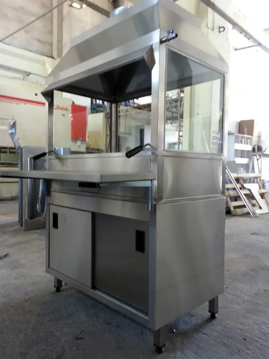 شواية ستانلس ستيل واجهة زجاجية مع مدخنة وخزانة – 100×55×175 سم